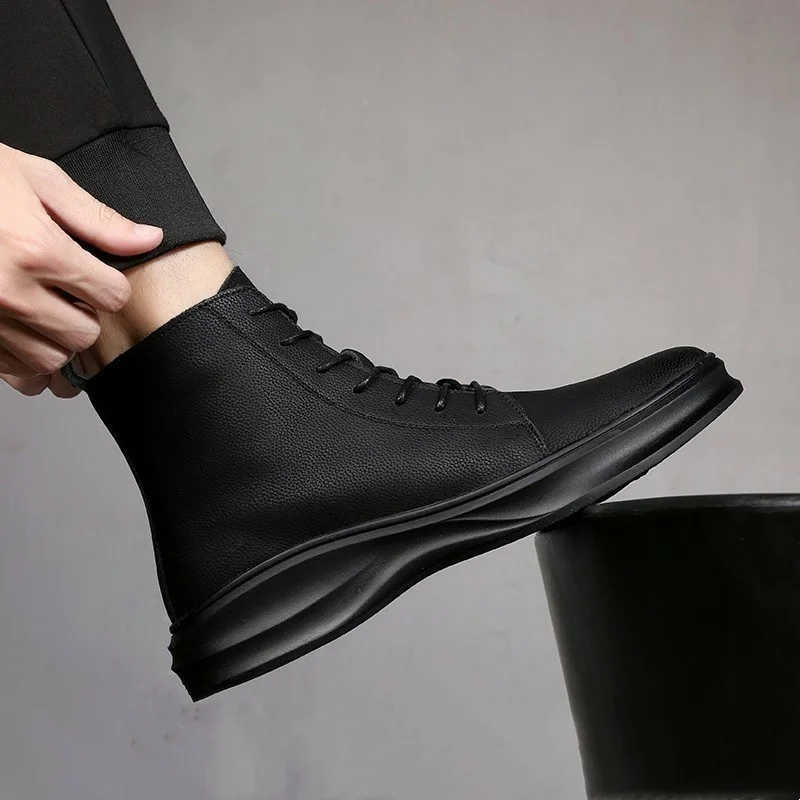 

Мужские повседневные оригинальные кожаные ботинки, черные стильные осенне-зимние туфли, ковбойские ботильоны на платформе, вечерние, банкетные, короткие botas hombre