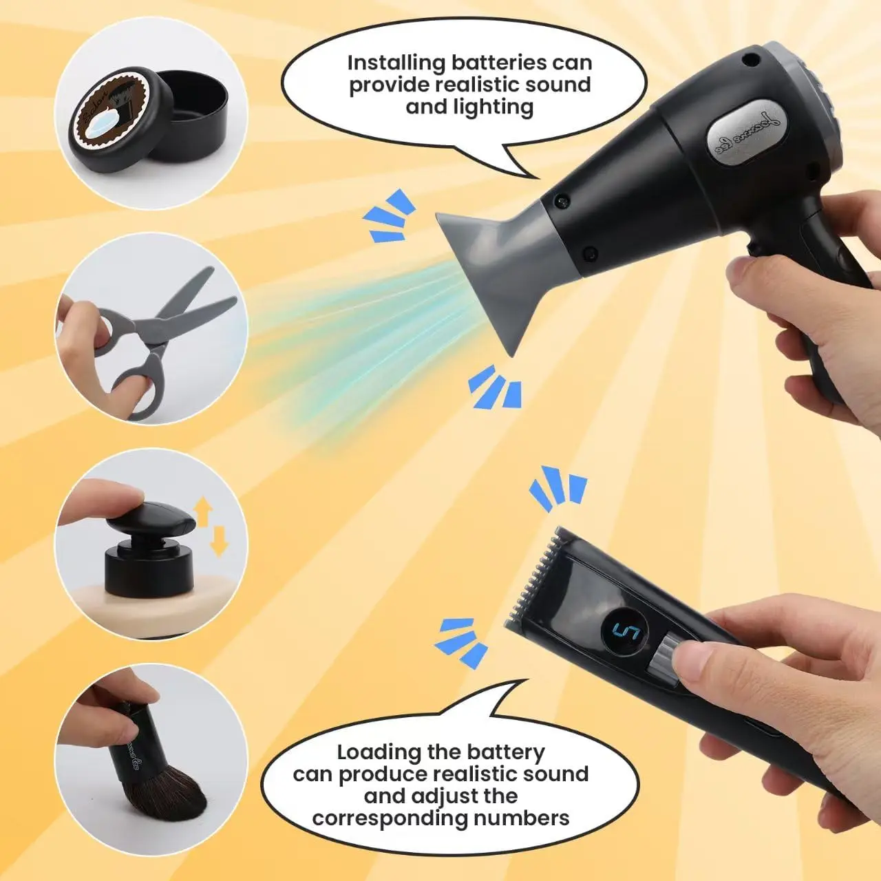 Fun Simulation Role Playing Barber Pretend Play Hair Dryer Storage Waist Bag Set Boys' Puzzle Birthday Christmas Toy Gift