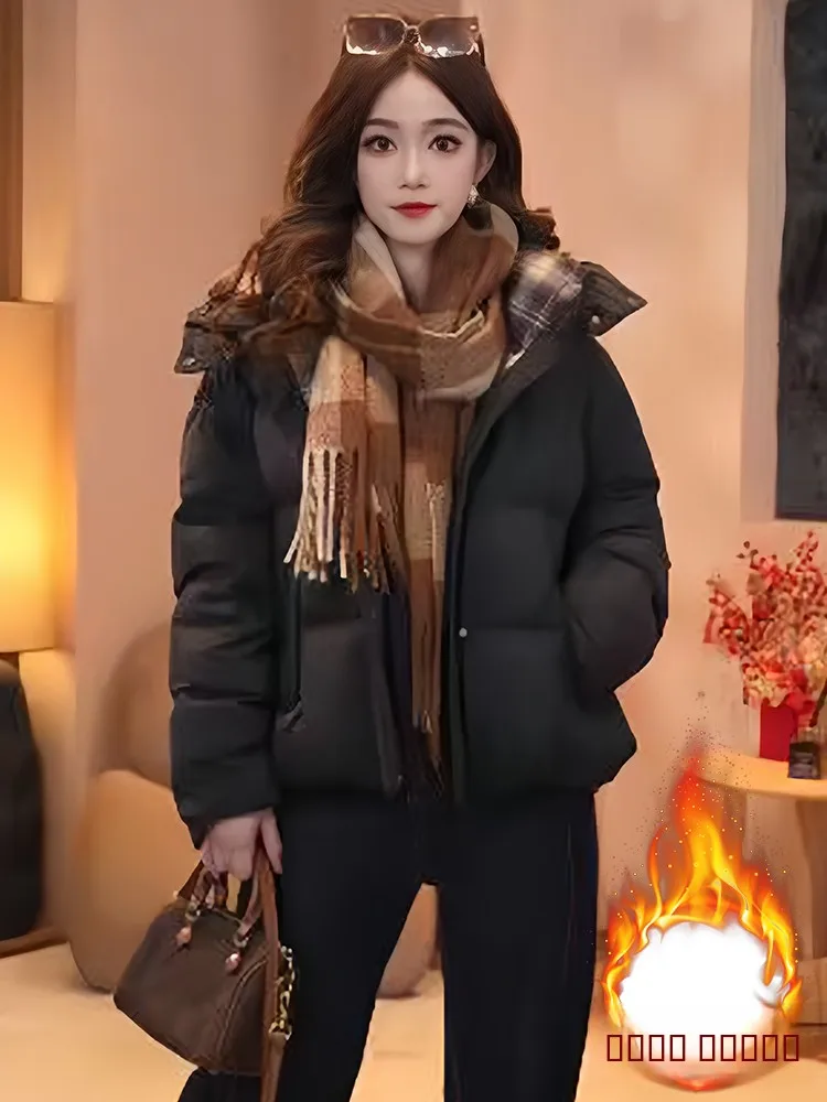 

Ladies' Thiened ort down Jaet Hooded Fluffy Cotton Padded Coat Korean Sle Commute Loose Fit Warm Autumn Winter New Ar...