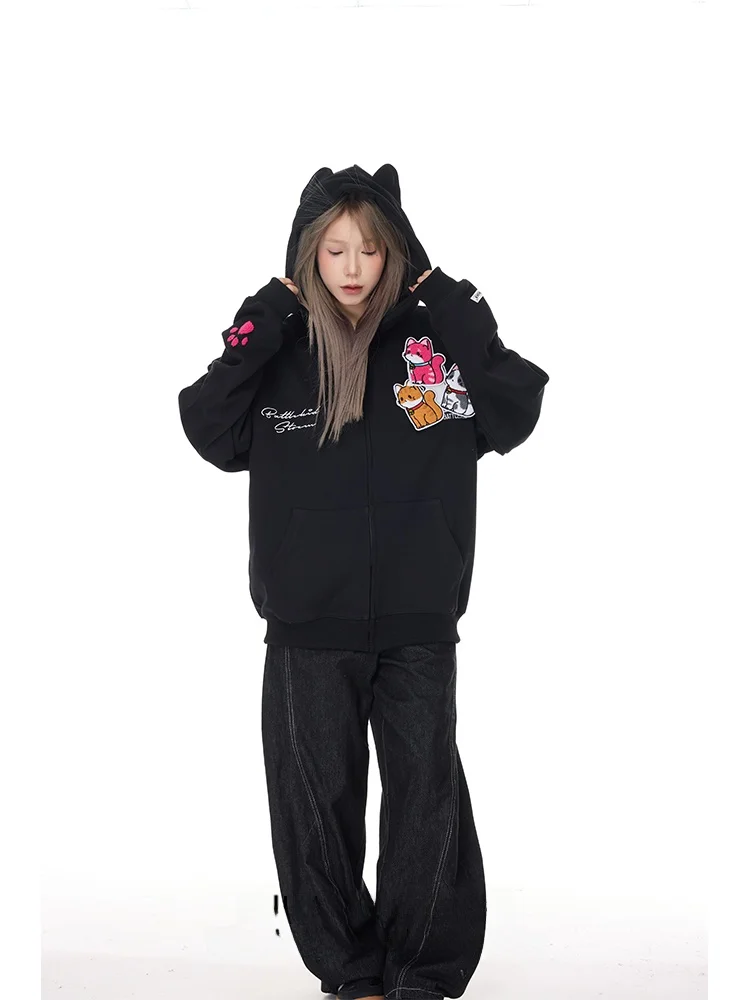 

Худи Suichao в американском ретро-стиле с мультяшным принтом, свободный крой, забавный парный свитшот из смесового хлопка и полиэстера, с длинными рукавами