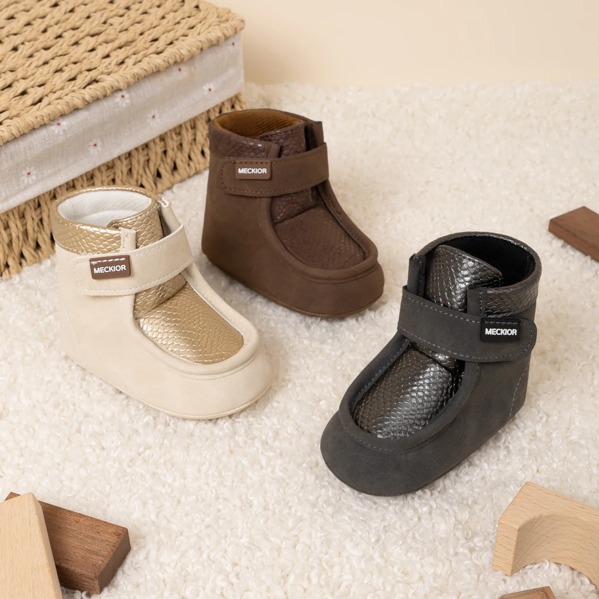 Infant Ankle Booties, Soft Anti-slip Pre Walker Shoes, Snake Print, Hook & Loop Crib Shoes for Boys Girls 0-18M Baby shoes
