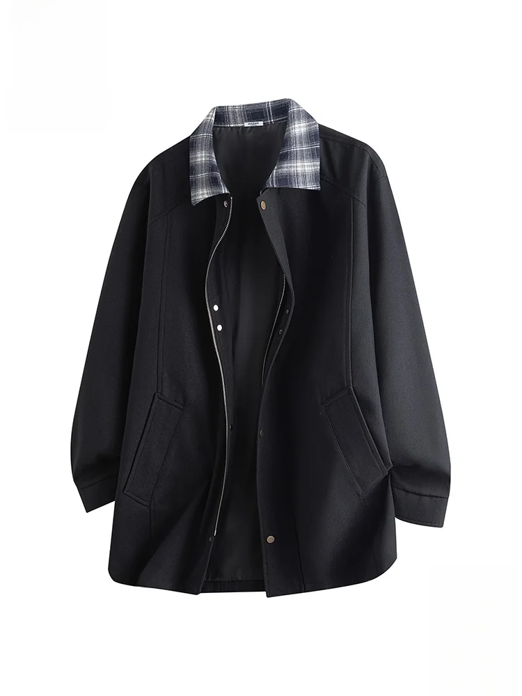 

Мужское осеннее модное повседневное утепленное пальто средней длины Paul Frank Large Mouth Monkey с клетчатым воротником и нашивками