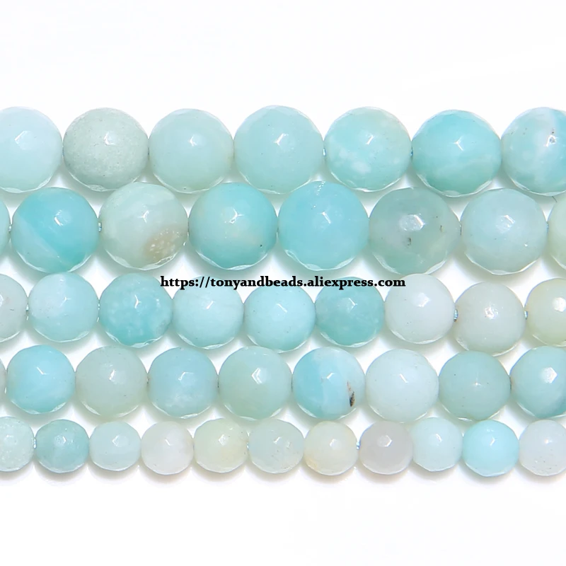 

Natural Faceted Lt Blue China Amazonite Stone Round Loose Beads 15" Strand 6 8 10 12mm Pick Size