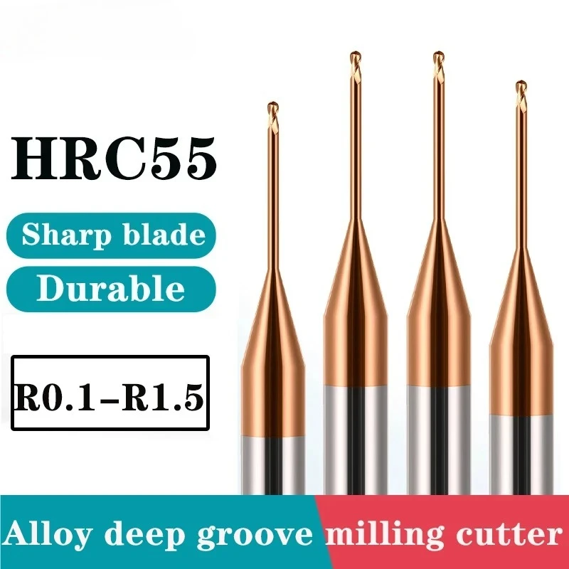 

Deep Groove Ball End Mill HRC55 2 Flute Micro-diameter CNC Long Neck Long Clearance R0.1 R0.15 R0.2 R0.3 R0.4 R0.5 R0.75 R1 R1.5