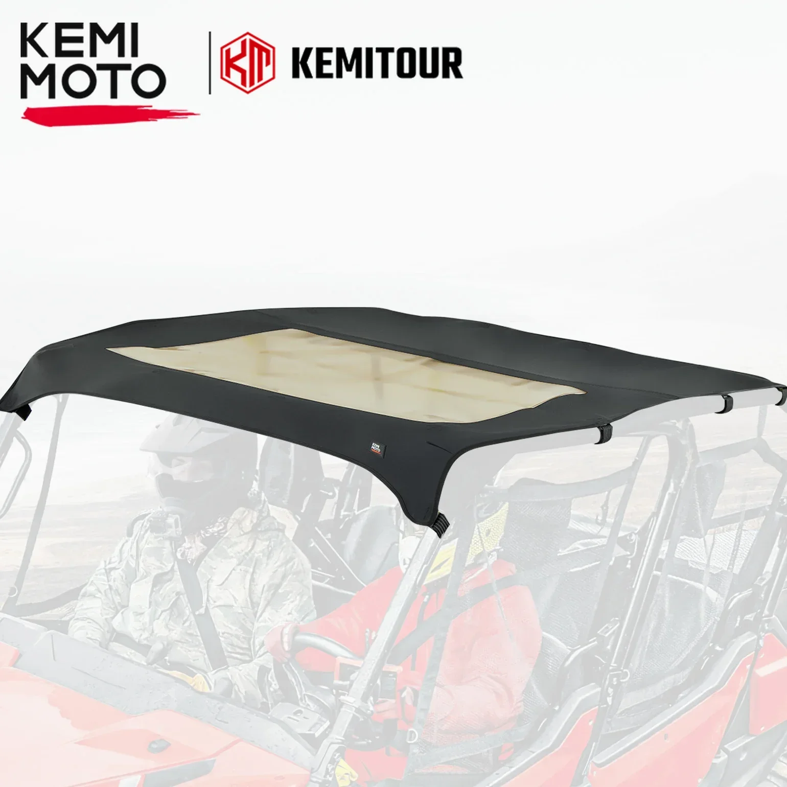 KEMIMOTO UTV Sunshade Soft Top Water-Resistant Black Fabric PVC Roof Top Compatible with Honda Pioneer 1000-6 2023