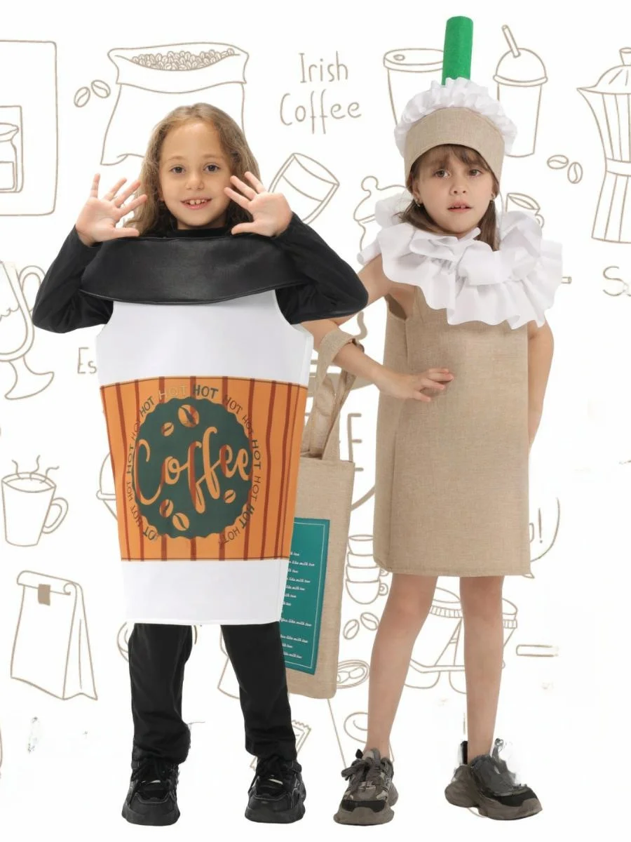 

Новый детский костюм для выступлений Star Latte на Хэллоуин, кофейный школьный забавный наряд для выступлений, материал полиэстера