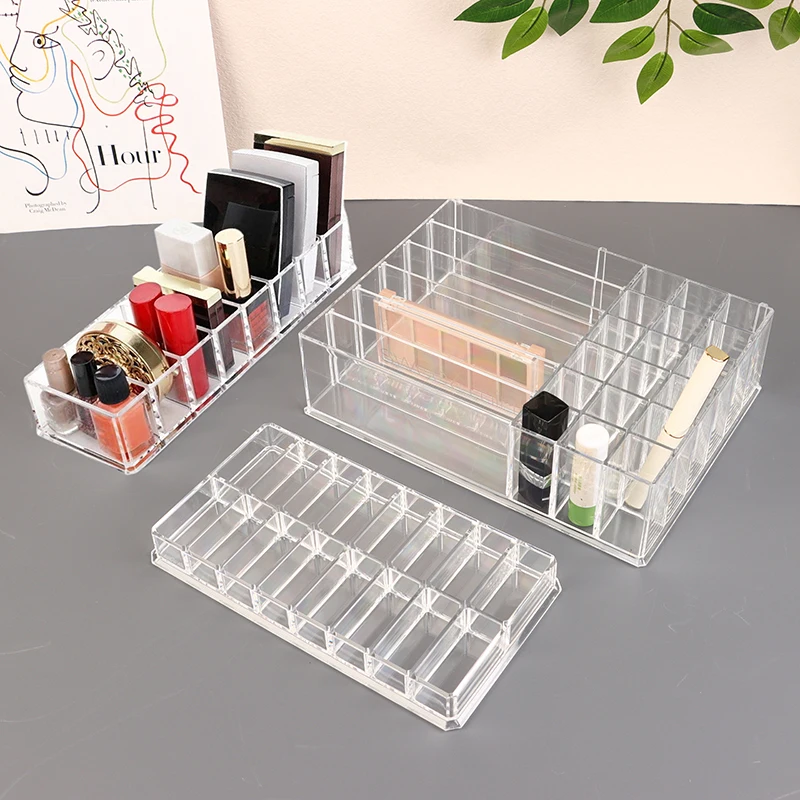 8/16/24 Grid Transparent Acrylic Makeup Powder Storage Box Eye Shadow Blush Nail Polish Cosmetic Desktop Display Organizer