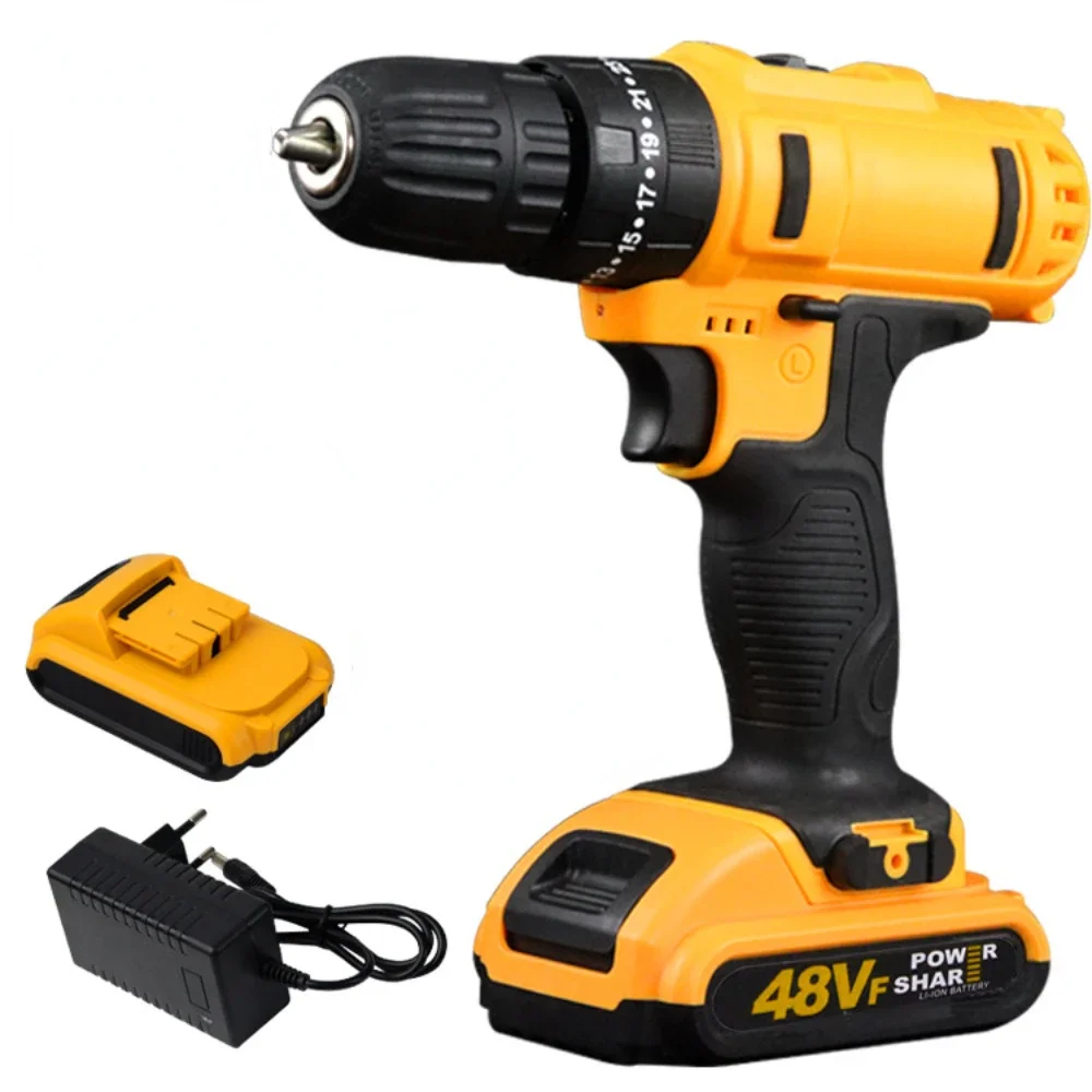 

48V 1000W Electric Impact Drill 3 In 1 Electric Cordless Lithium-Ion Battery Mini Electric Power Screwdriver 2 Speed Power Tools