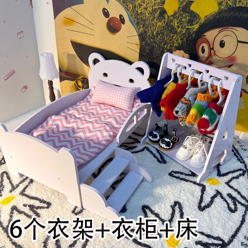 لوازم الأثاث لبيت الدمية القطني ترتيب مشهد السرير BJD سرير ذو طابقين 20 سم ملحقات بيت الدمى #3