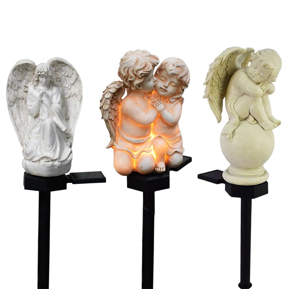 Solar Outdoor Lawn Lamp Crafts Resin Angel Lawn Decorative Light Lighting Ornaments IP55 Waterproof Home Decor for Lawn Garden