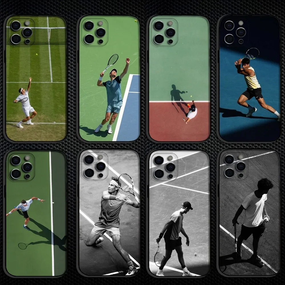 

tennis players Phone Case For iPhone 16,15,14,13,12,11 Plus,Pro Max, Soft Silicone Black Cover