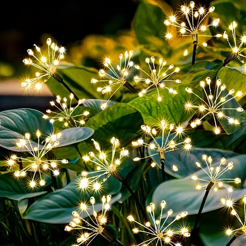 Solar Firework Lights Warm White 60LEDs Outdoor Garden Decor Christmas New Year Garland Holiday Ornament for Patio Yard Lawn