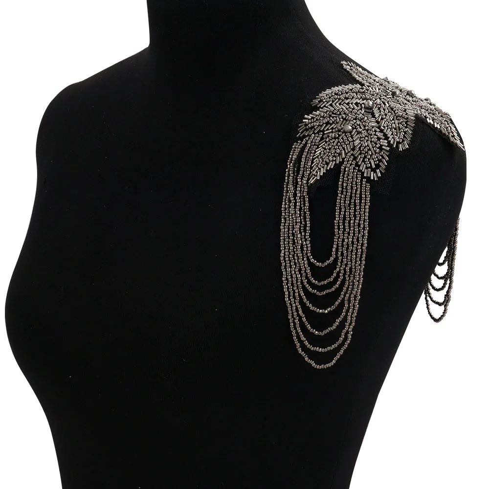 Epaulette Leaf Badge Handmade Clothing Accessories Suit Decoration Beaded Fringed Shoulder Stamp Patches 2 pieces