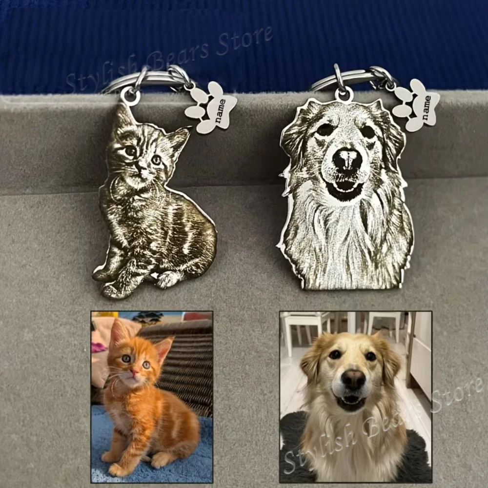 Custom Picture Keyring Pet Name Portrait Keychain Personalized Dog Photo Keychain Pet Memorial Gift For Pet Lover Christmas Gift