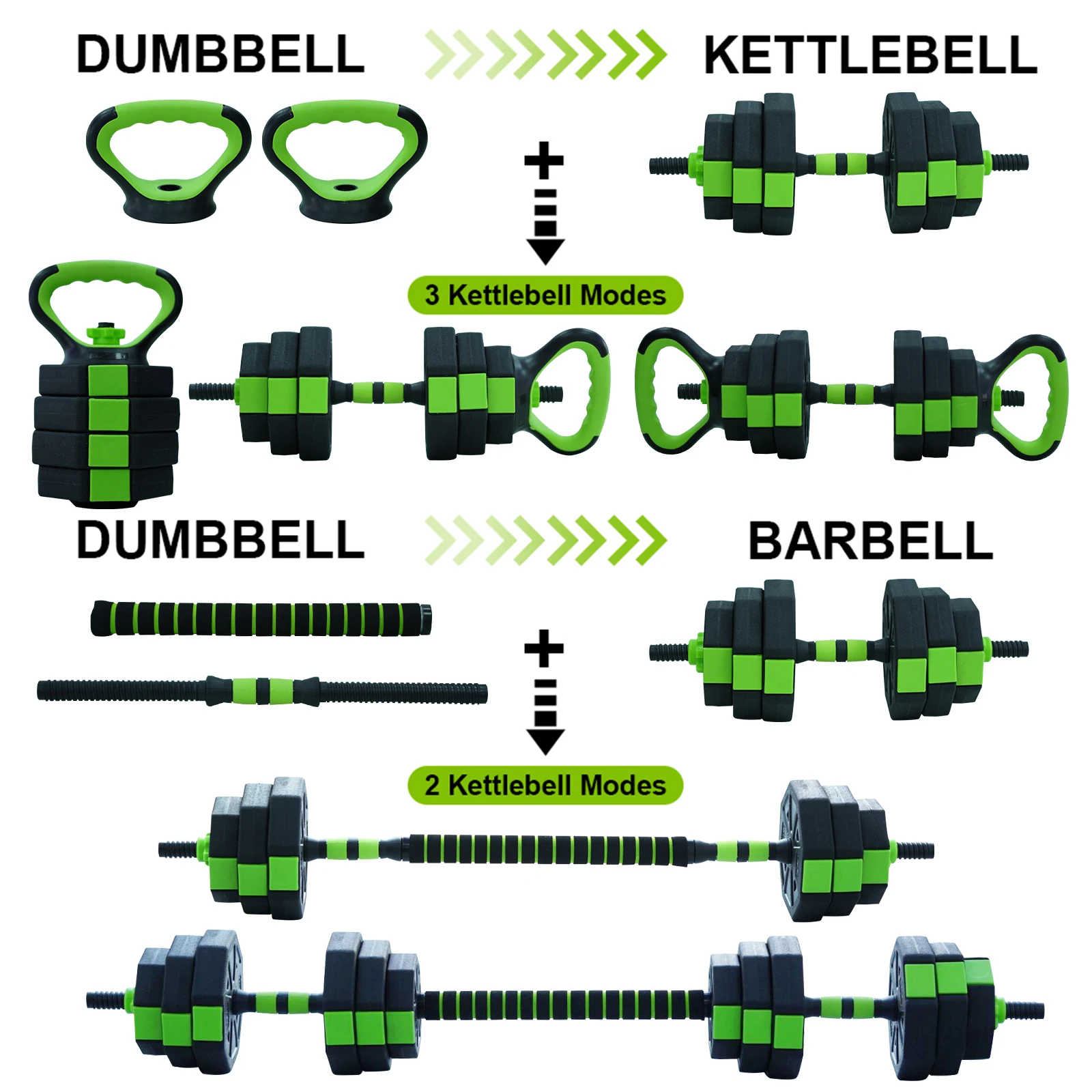 30LBS/44LBS Multifunktionales Verstellbares Hantel- & Langhantel-Set mit Eisen-Griffen, Rutschfester Griff – Heimfitness-Krafttrainingsgewichte für Männer & Frauen