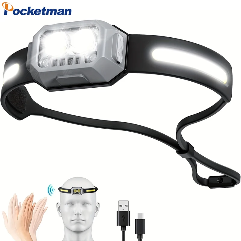 1/2PCS Headlamp Flashlight 1000 Lumen Ultra-Light LED Rechargeable Headlight with 4 Modes White Red Green Light Head Light