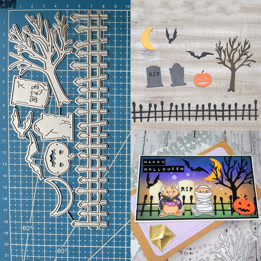 Lucky Goddess Metal Cutting Dies Halloween Fence Tree Diy Scrapbooking Photo Album Decorative Embossing Paper Card Crafts