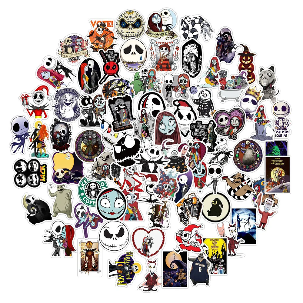 Pegatinas de Disney pesadilla antes de Navidad, pegatinas de Halloween para diario, portátil, equipaje, monopatín, calcomanías divertidas,