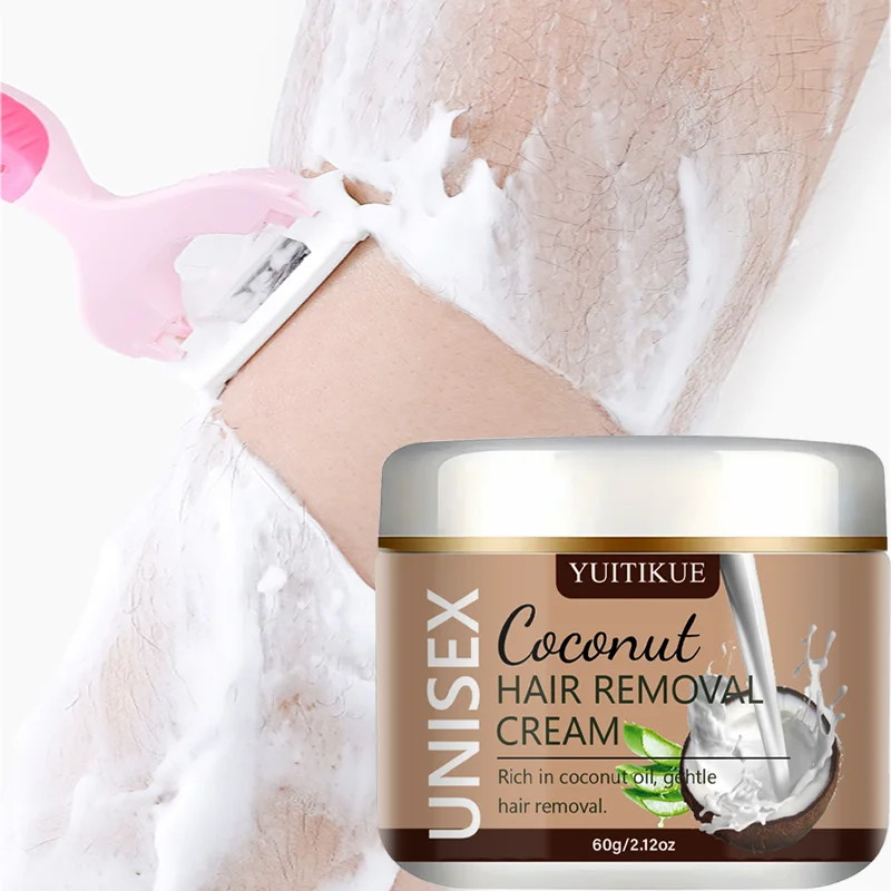 YUITIKUE Unisex Coconut Hair Removal Cream - Dissolves Hair Roots, No Stubble for Silky Smooth Skin 60g