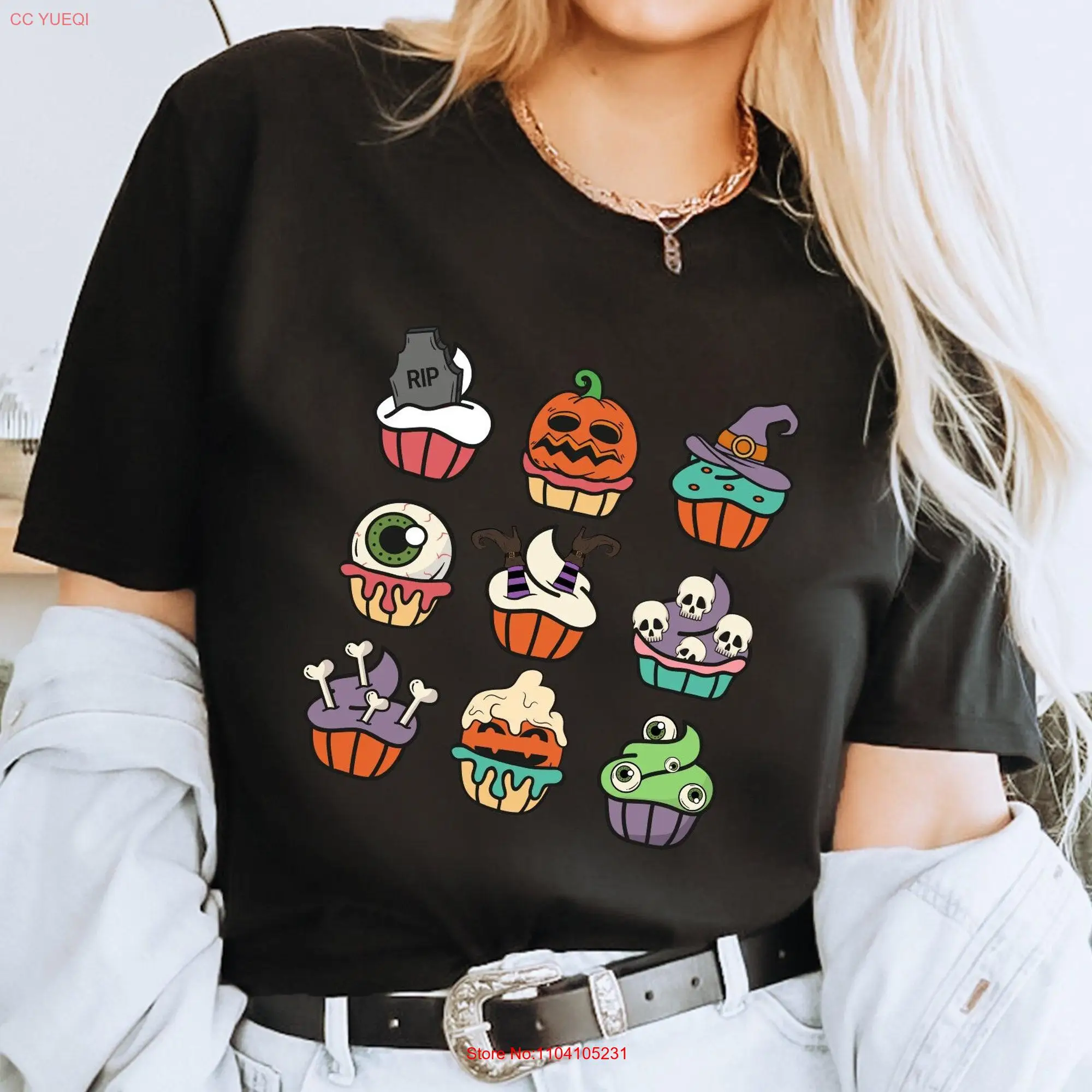 Retro Halloween shirt Doodles Cake T Vintage Ghost Witch Fall Scary pumpkin Party long or short sleeves