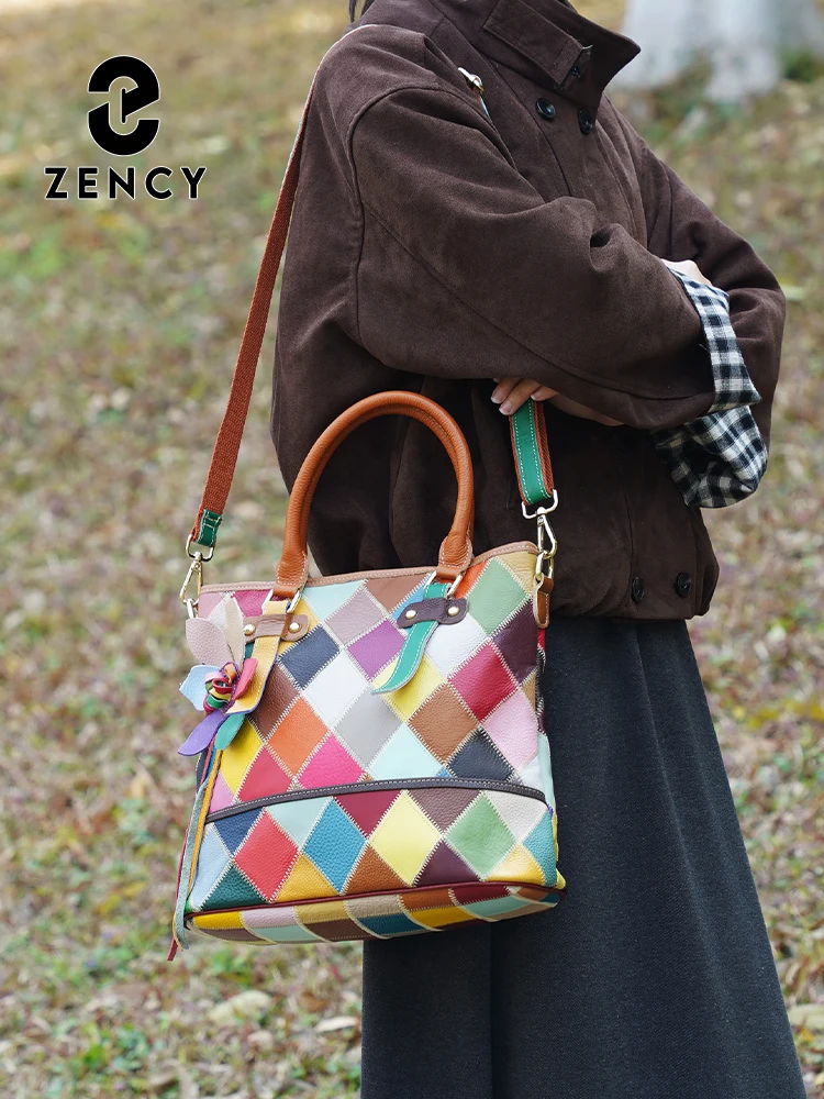 Zency Women's Fashion Tote Bag Genuine Leather Handbag Large Capacity Shopping Bags for Travel