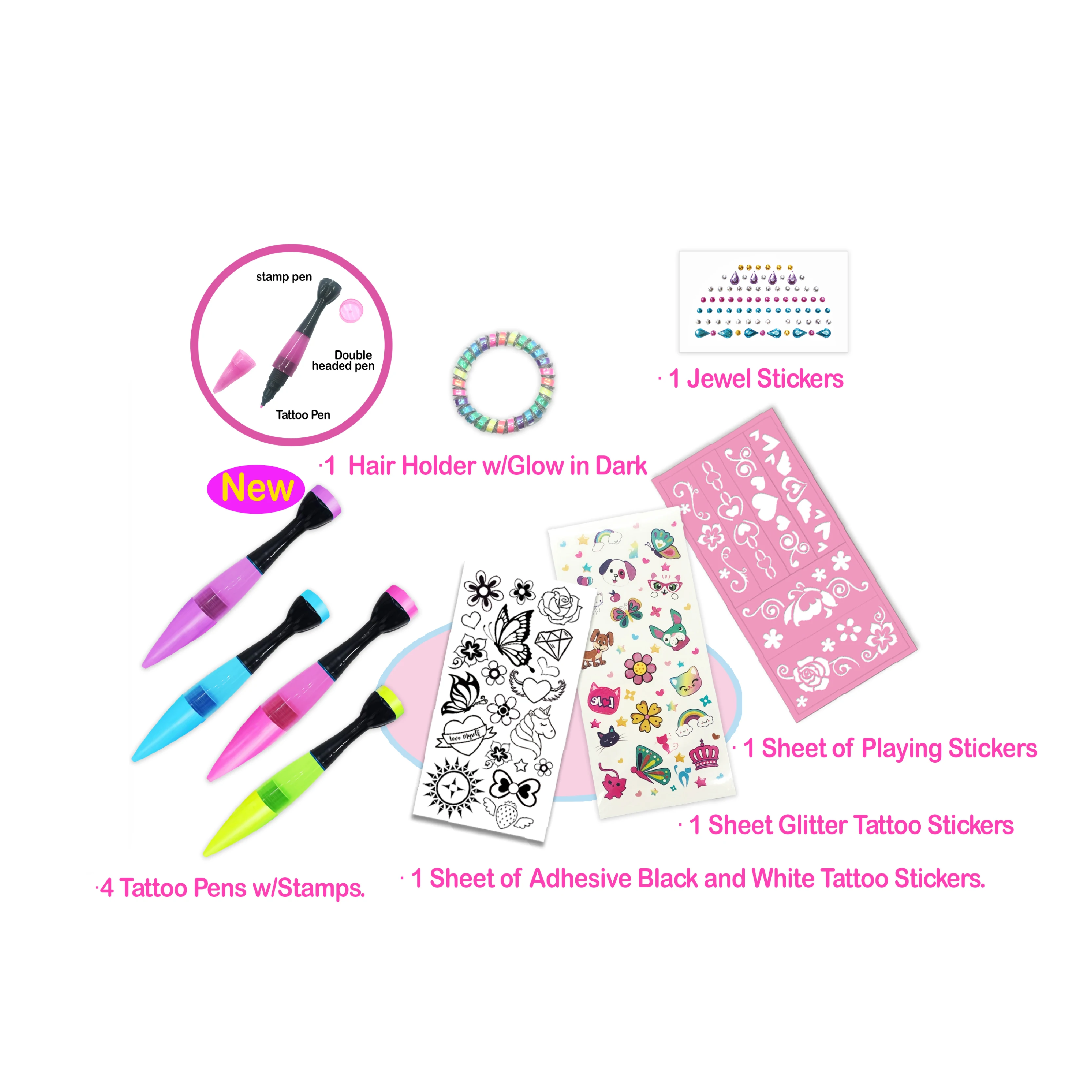 Ensemble de maquillage pour enfants, ensemble de tatouage d'art corporel, stylo de tatouage, pierres de tatouage, ensemble d'autocollants de pierres précieuses, jouets pour enfants, 2024