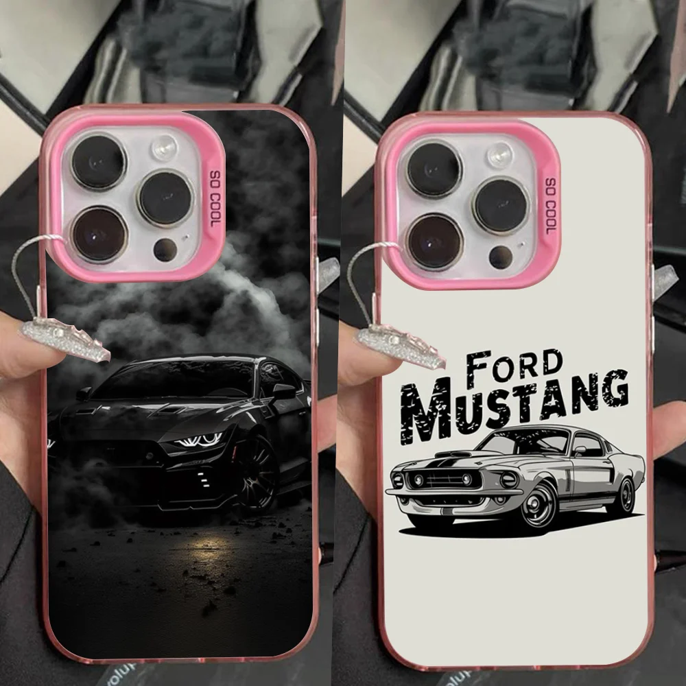 

F-Fords Car M-Mustang Phone Case For iPhone 16,15,14,13,12,11,Pro,Max,Plus,Mini,XS Anti Fall Pink Matte Hard Bumper