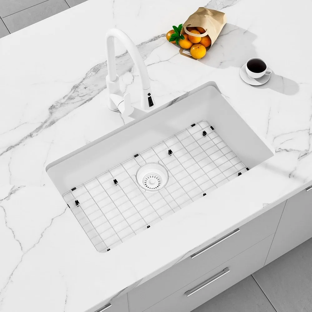 MILOSEN Pia de cozinha sob montagem compuesta de granito de tigela única de 31 x 18 polegadas com profundidade de 9 polegadas e grande capacidade