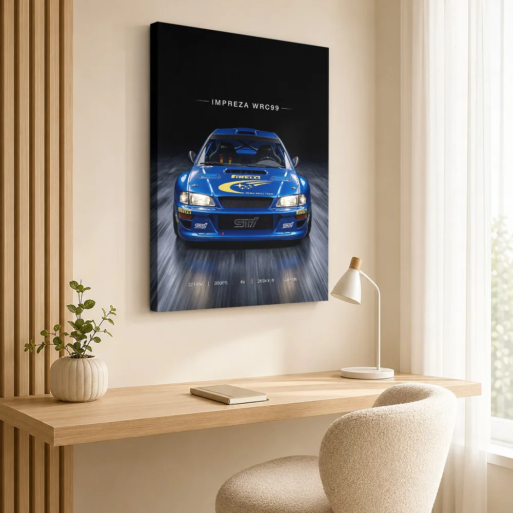 Sleek Japanese Impreza WRC99 Rally Car Framed Canvas Print Poster Personalized Photo Modern Man Cave Wall Paintings Decoration