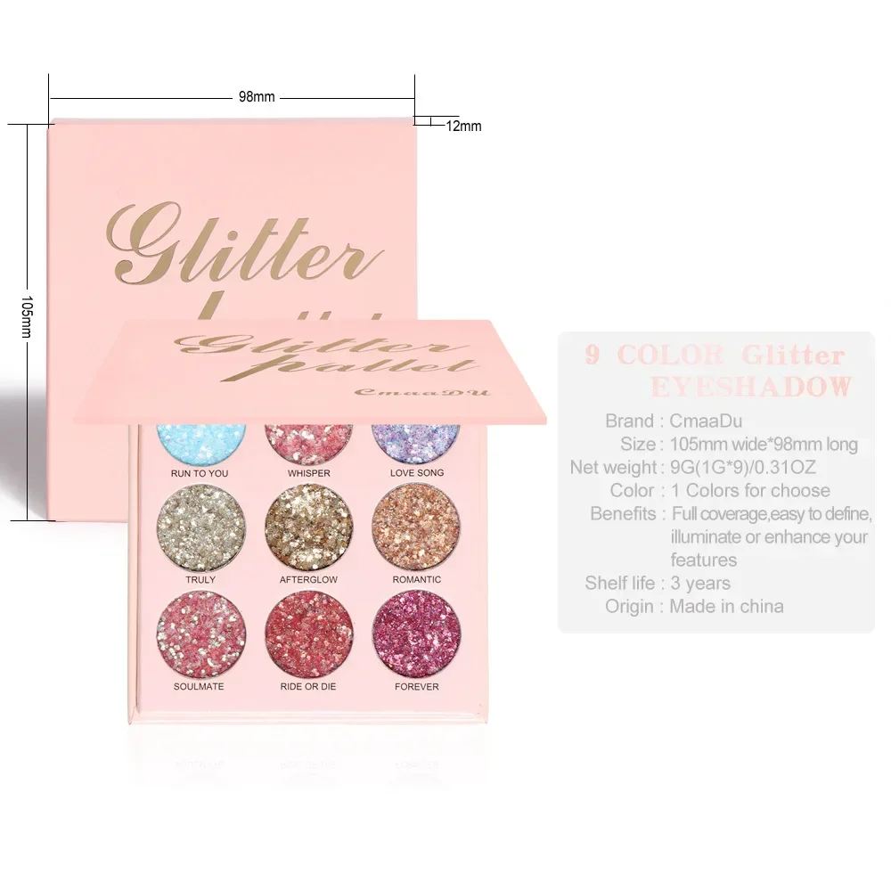 Heallor Cmaadu 9 Kleuren Oogschaduwpalet Make-Up Kleurrijke Naakte Glans Glitter Mat Gepigmenteerd Poeder Geperst Nude Oogschaduw Cos