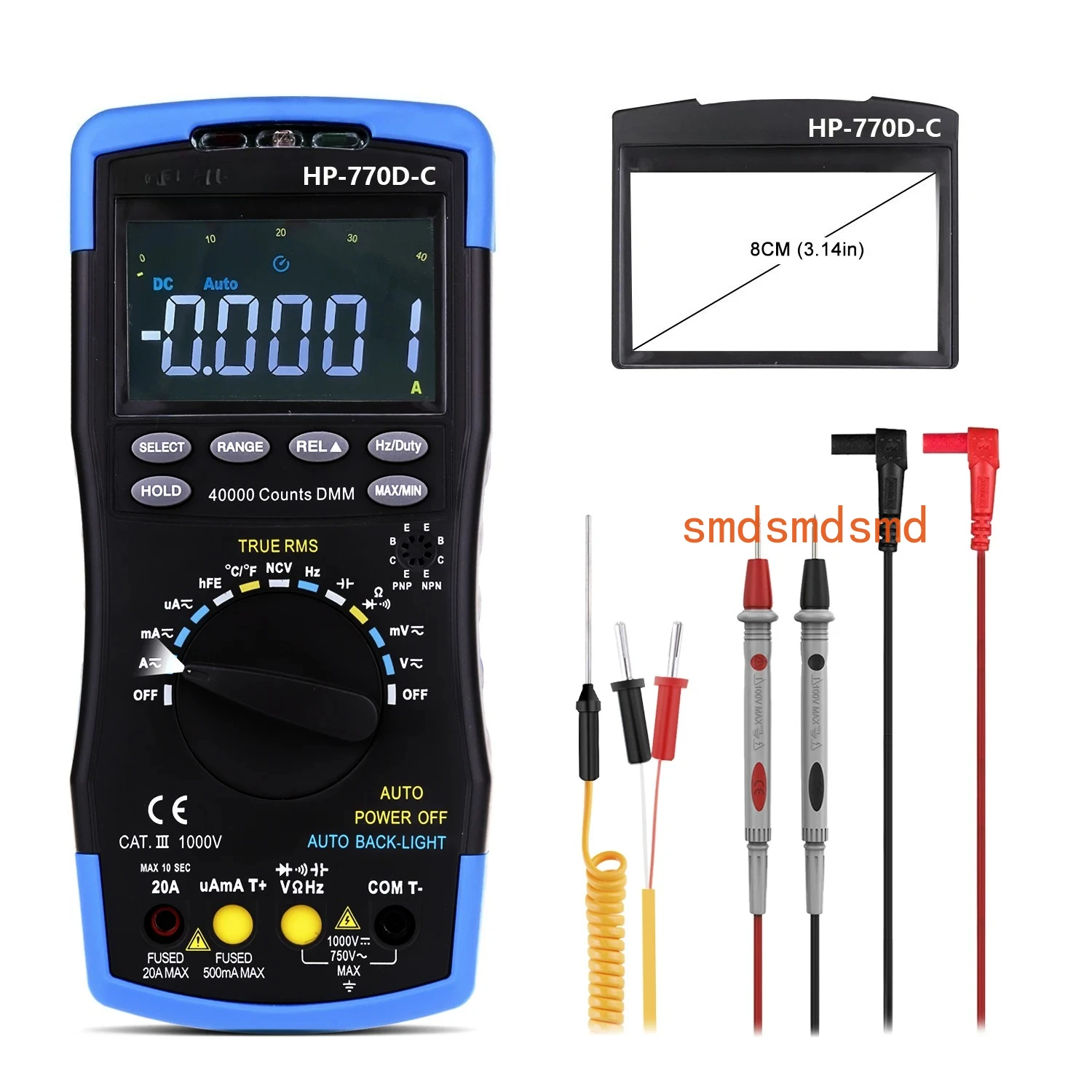 

HP-770D-C Digital Multimeter High-Accuracy Auto Range True RMS 40000 Counts Color screen NCV AC DC Voltage Current Ohm Tester