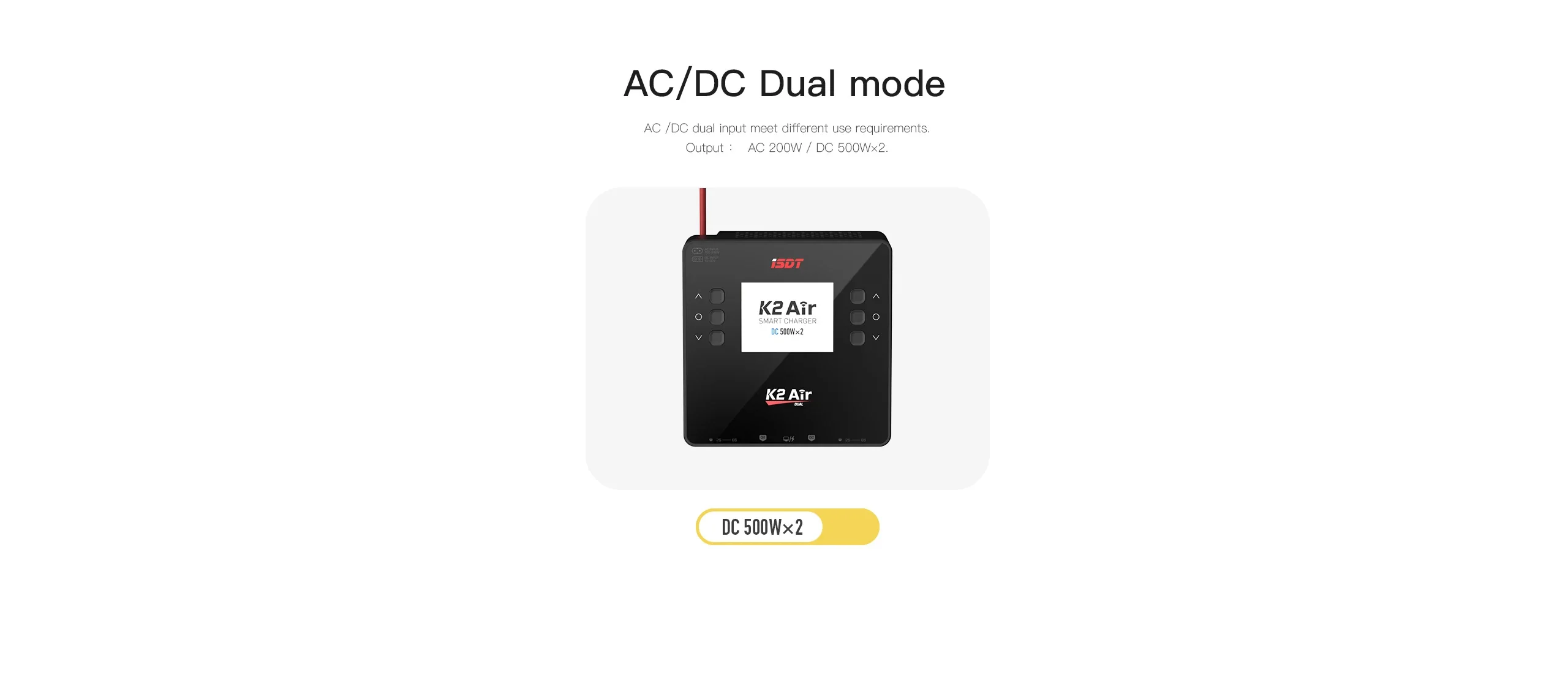 ISDT K2 Air AC 200W DC 500Wx2 20A Dual Channel Balance Lipo Charger Discharger for Lipo NiMh Pb Battery