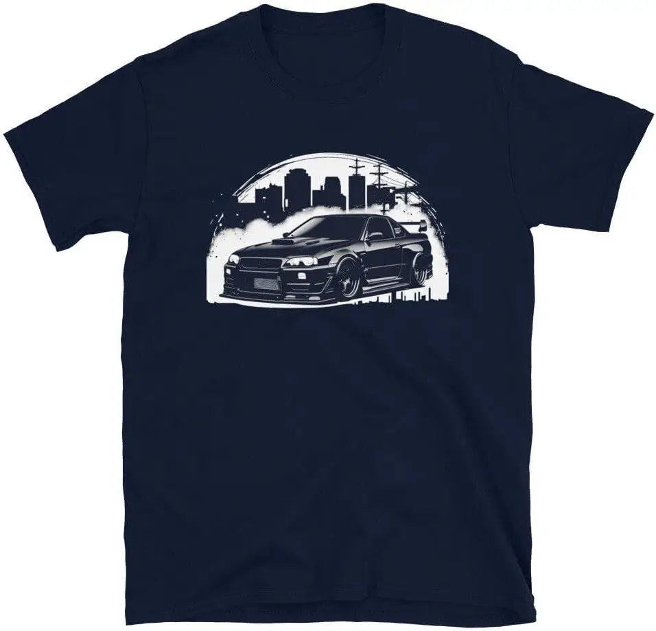 Japan Racing Car R34 Mens T Shirt Drifting Night City Tuning Tee Shirt for Men