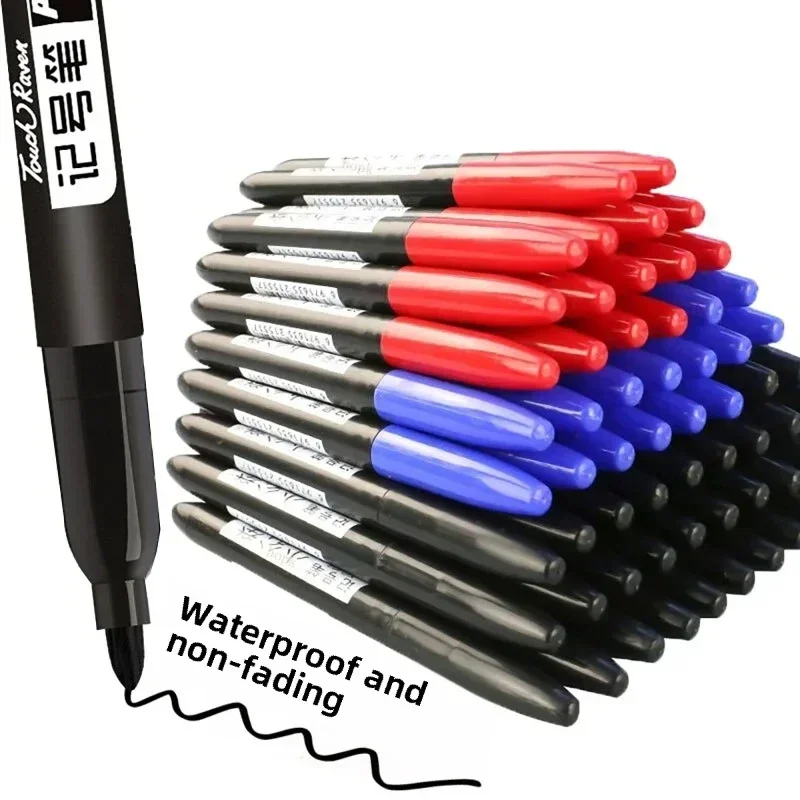 

6PCs Permanent Marker Pens Set - Waterproof Markers, Black/Blue/Red Ink, Thin & Crude Nib for Writing/Drawing/Office