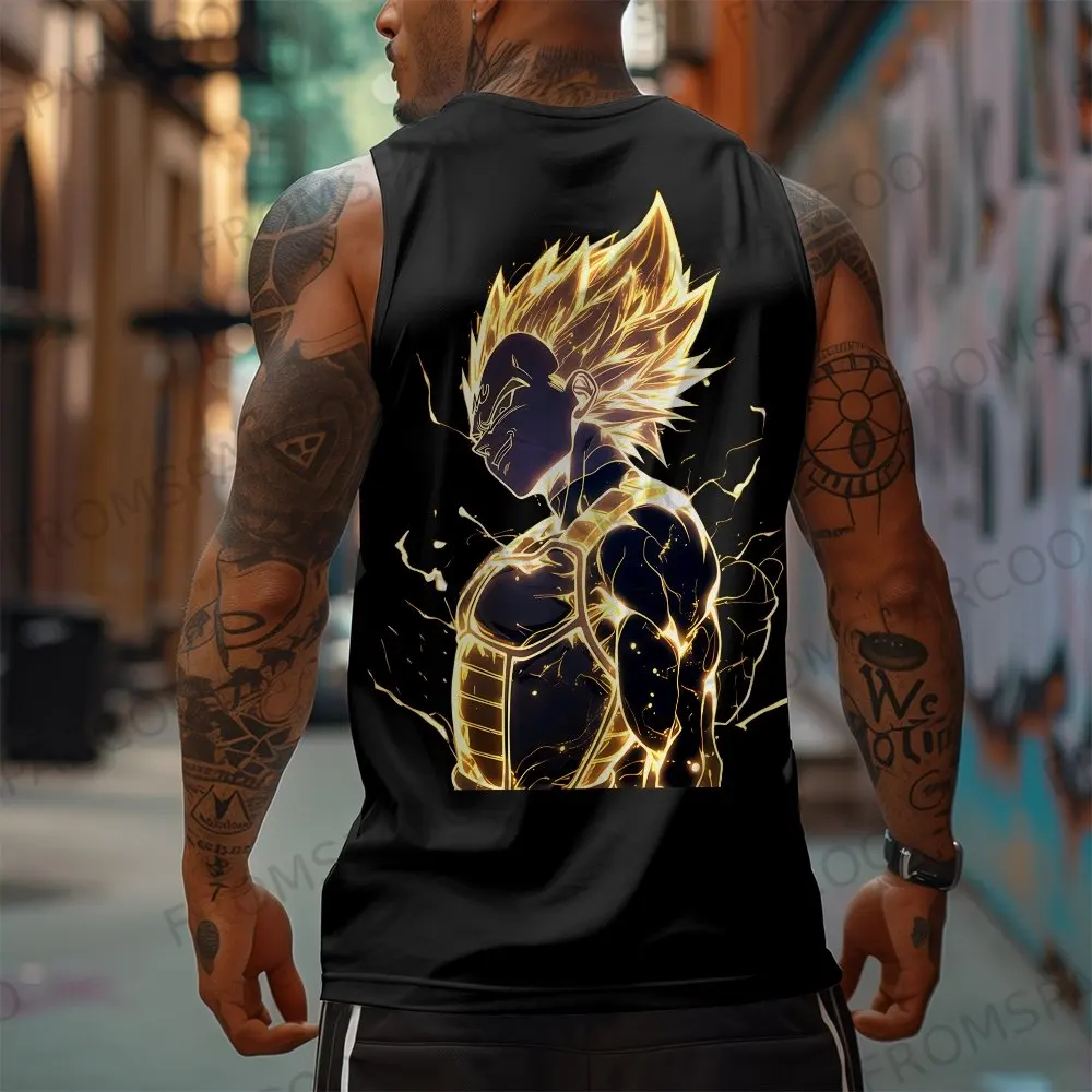 

Dragon Ball Z Vegeta Super Saiyan, майка с принтом на спине, мужская рубашка без рукавов, персонаж аниме, эффект золотой молнии ​