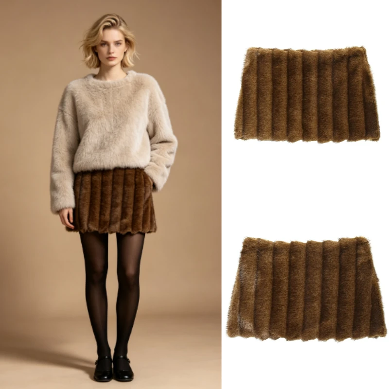 Women's Faux Fur Mini Skirt 2026 Winter New Fashion Sexy Fluffy Short Skirt Warm Trendy Outerwear