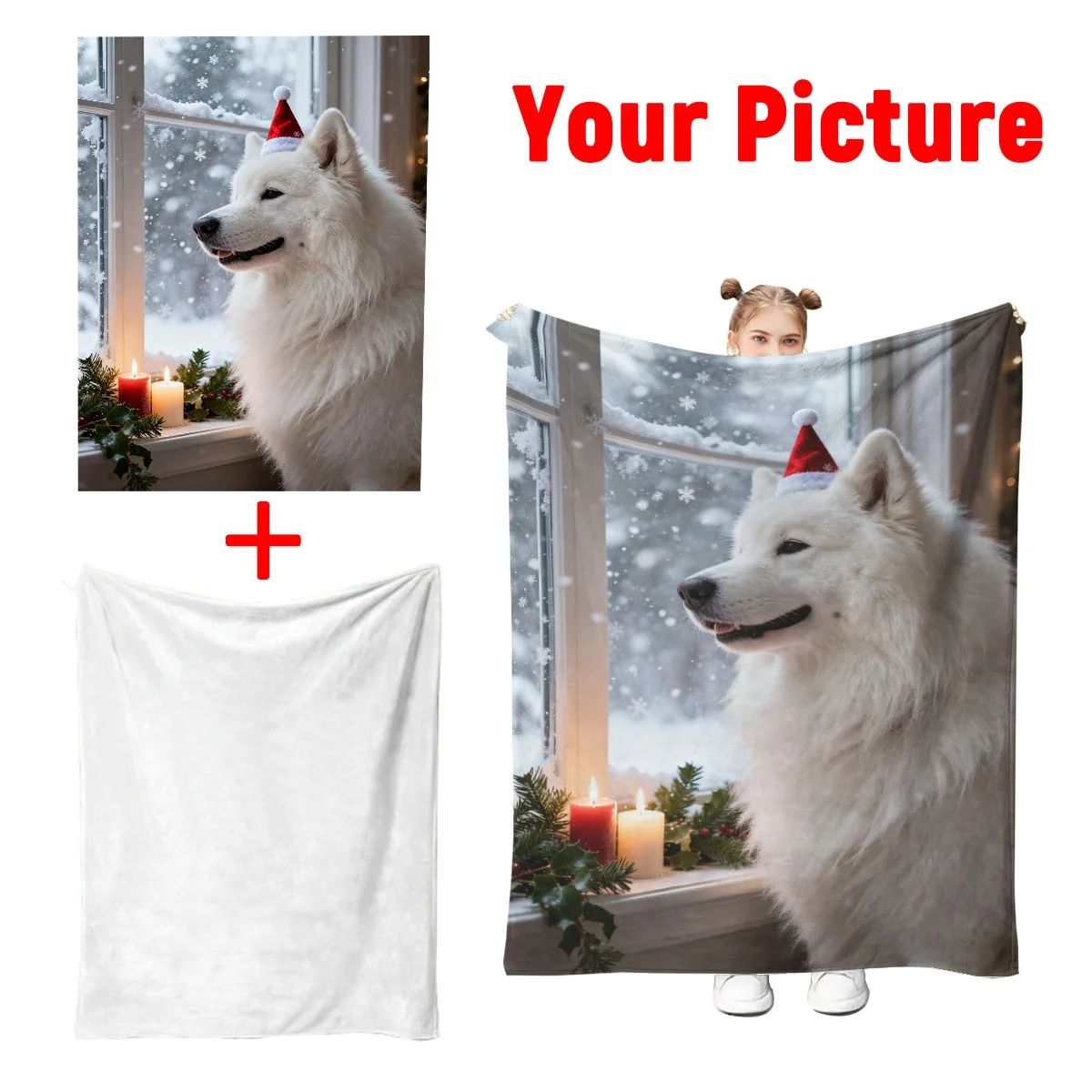 Customized Christmas Baby Christmas Outfit Photo Flannel Blanket - Printed with Cute Baby Photos + Christmas Elements, Soft and Skin-Friendly, Anti-Static, Suitable for Cribs, Parent-Child Reading Blankets, Home Blankets - High-Quality Polyester Material - Suitable as a Heart-Warming Christmas Gift for Babies