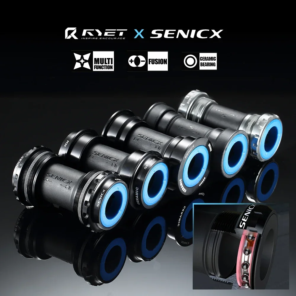New RYET Senicx Bicycle Axle Ceramic Bottom Bracket, BB86/T47/PF30/BB30/BB386 for 24/29mm Spindle Road/MTB Bike CNC Alloy PA+GF