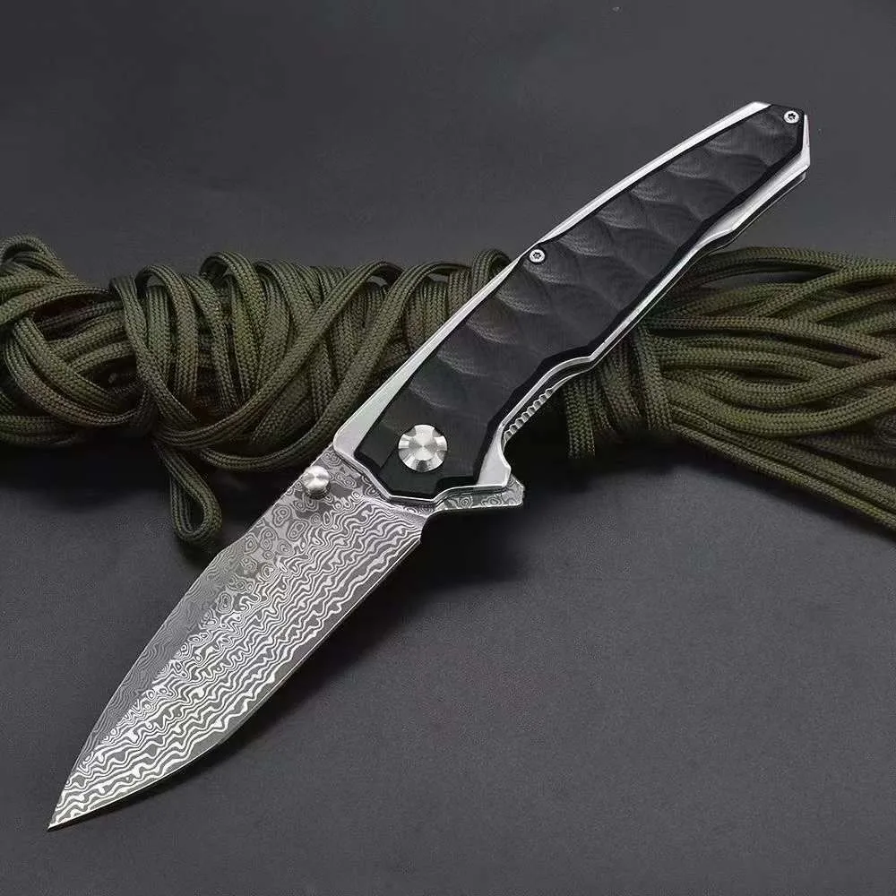 Python Folding Knife Damascus Folding Knife Outdoor Carrying Portable Survival Camping Defense Knife Home Use Fruit knife