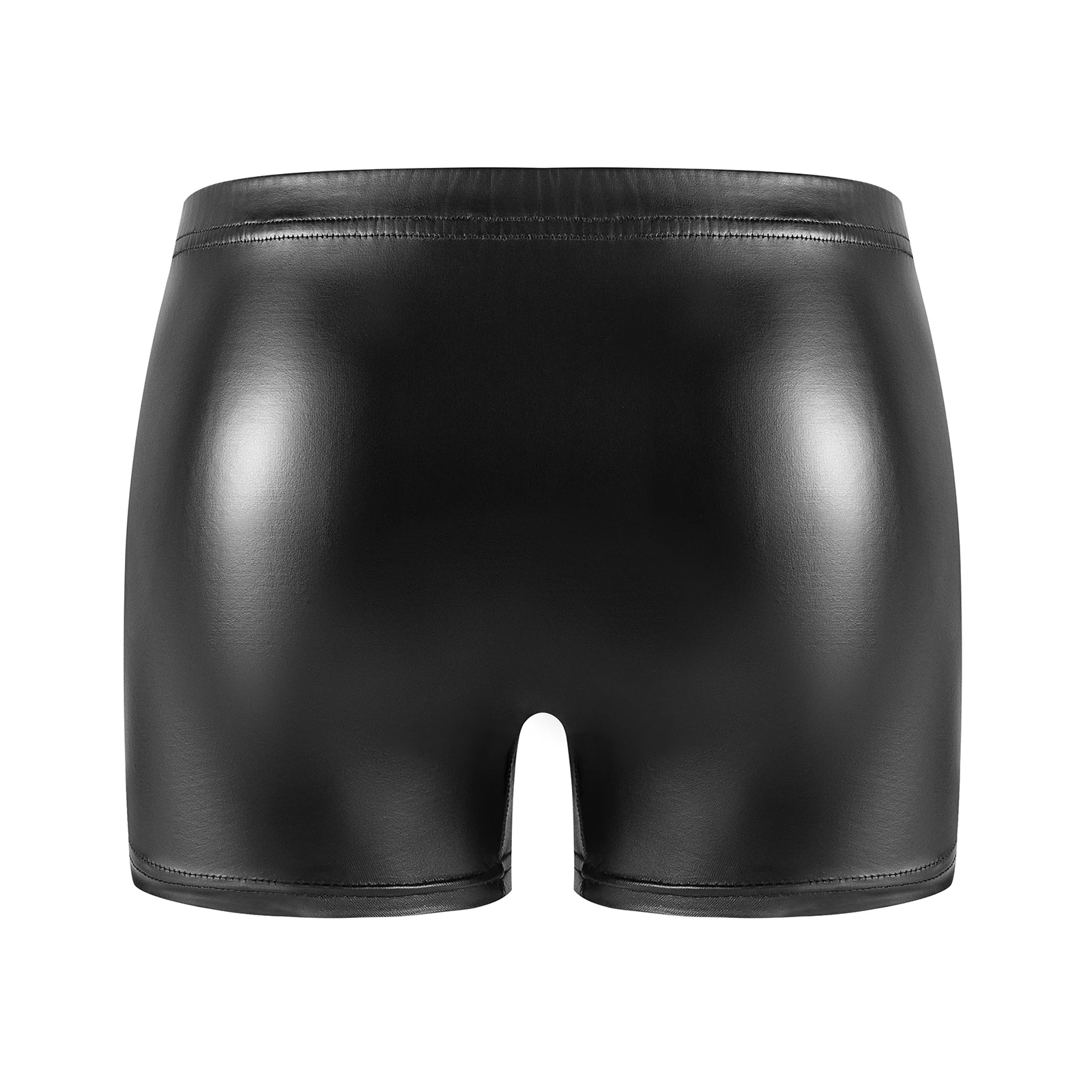 Mens Sexy Button Open Crotch Boxer Soft Matte Leather Short Pants Fetish Lingerie Crotchless Male Hot Porn Bottom Bulge Pouch