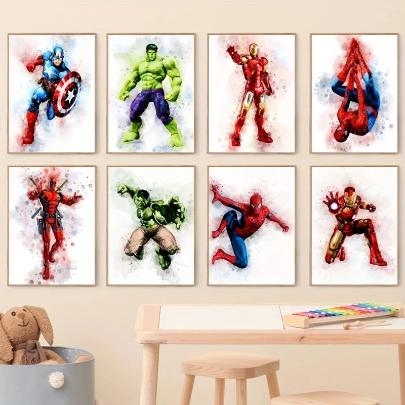 Marvel Superhero Watercolor Art Prints Boys Birthday Gift Spiderman Iron Man Hulk Thor Canvas Painting Living Room Wall Decor