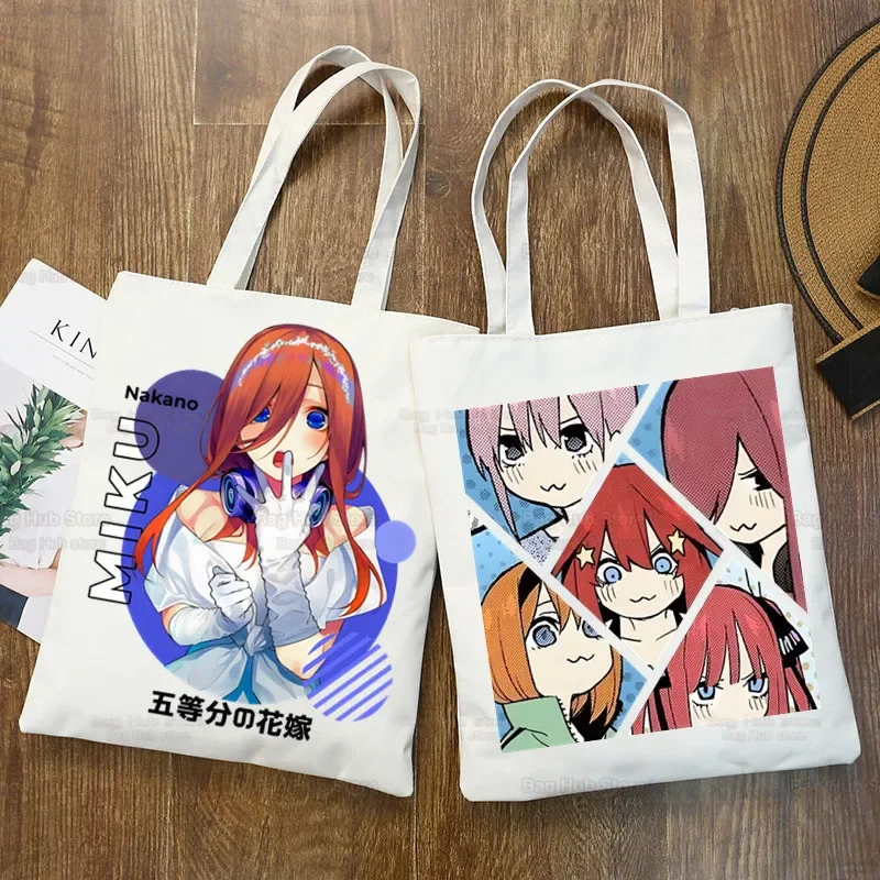 The Quintessential Quintuplets Nakano Canvas Shoulder Bag Handbag Ladies Casual Tote Bag Large Capacity Reusable Shopping Bag