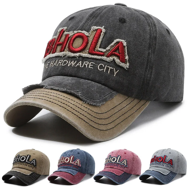 New American Retro Baseball Cap, Washed Cotton Embroidery Splicing Outdoor Duckbill Hat