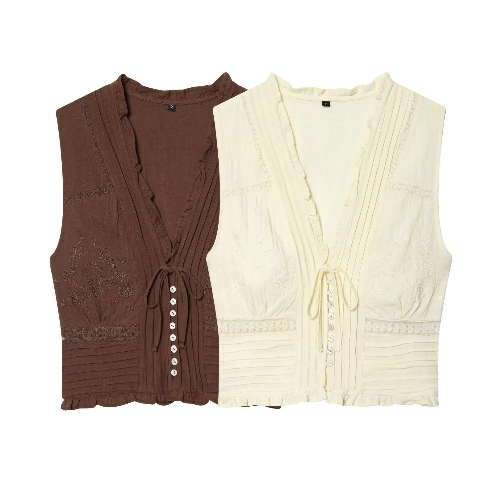 

Женская летняя новинка 2026: Модный повседневный тонкий топ с V-образным вырезом, без рукавов, с вышивкой, в стиле ретро, универсальный женский топ (Mujer)