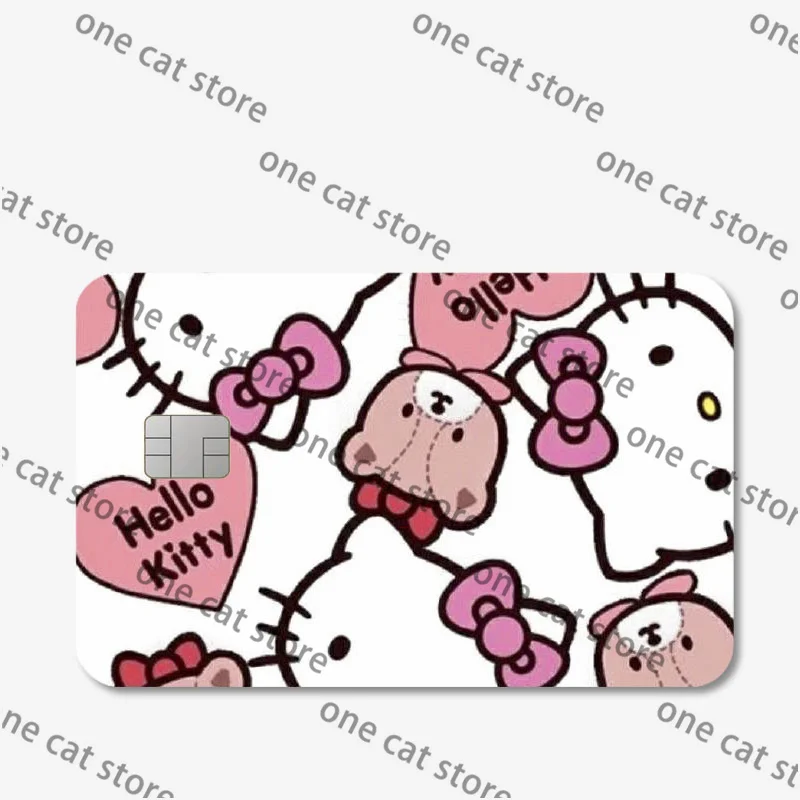 Hellokitty สติกเกอร์บัตรเดบิตเครดิตลายน่ารักสติกเกอร์ฟิล์มคุโรมิเคลือบผิวการ์ตูนอะนิเมะกันน้ำโป๊กเกอร์ชิปเล็กของขวัญ