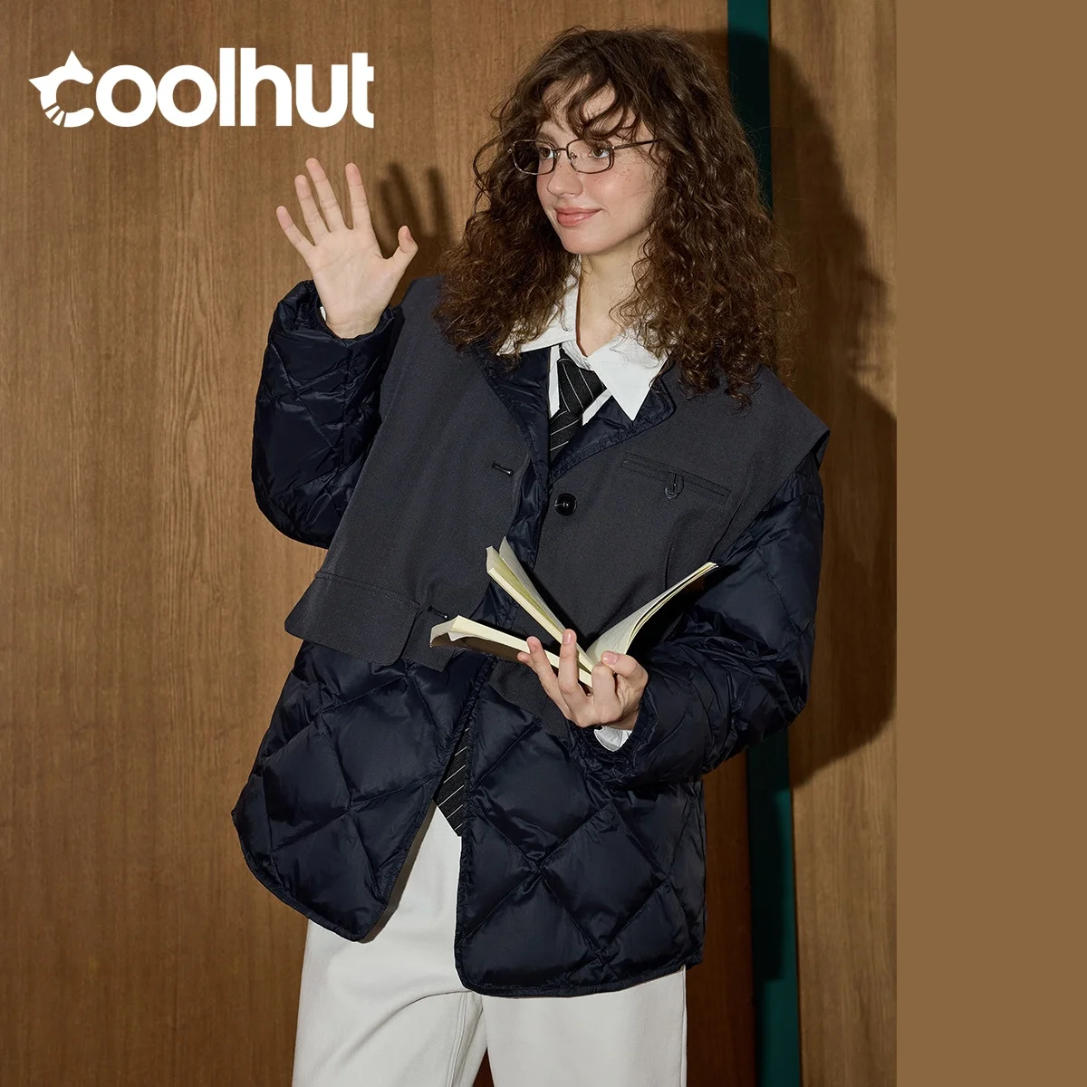 

COOLHUT 2025 Blazer Hybrid Puffer Winter 90% Down Fill Diamond Quilted Coat Layering Oversized Parka Architectural Unisex Design