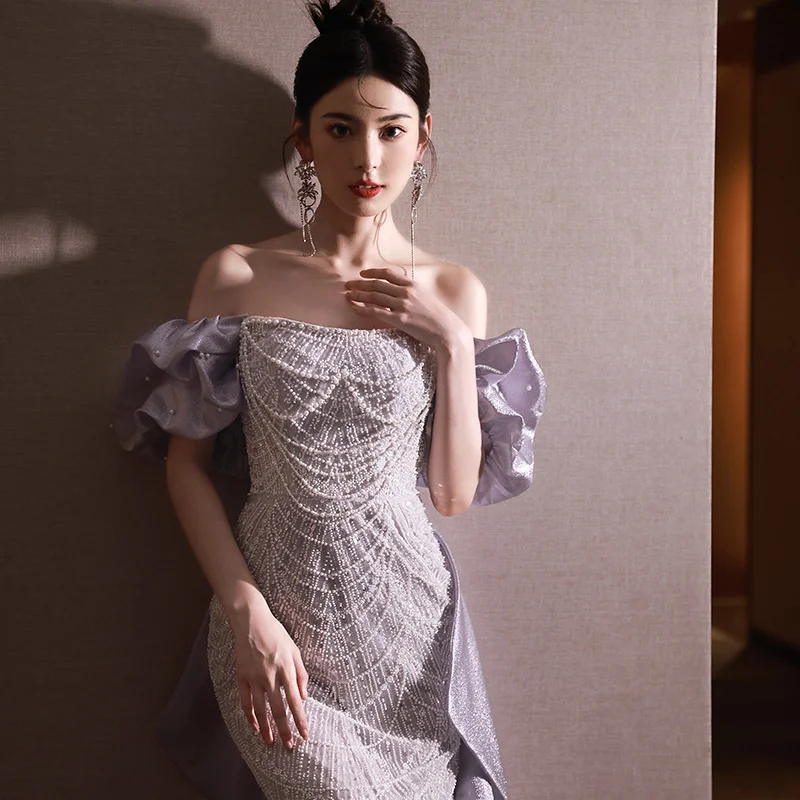 Roxo elegante vestidos de casamento feminino vintage fora do ombro sem alças sem mangas vestido de noite sereia festa vestidos formais