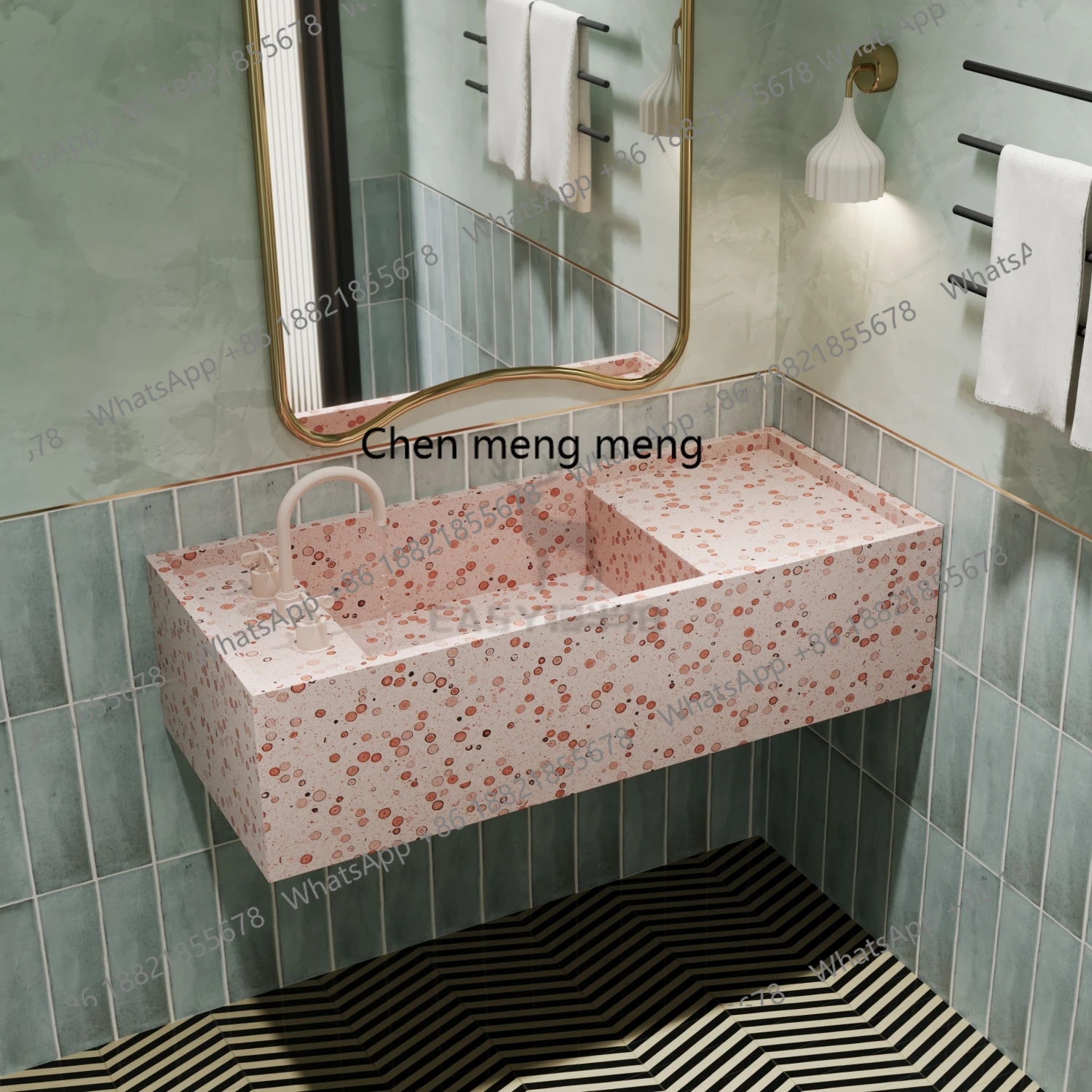 

Blue terrazzo thread color wall-mounted hand wash basin bathroom washbasin