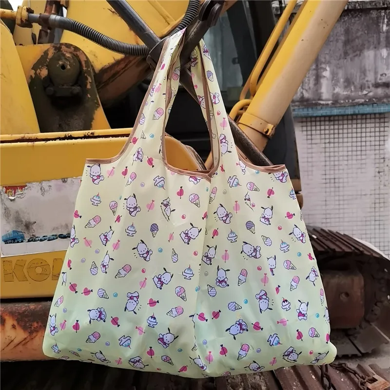 Sanrio Kuromi Folding Shopping Bag Hello Kitty Kawaii Cartoon Cute Cinnamoroll Outdoors Single Shoulder Bag Toys Girls Gifts