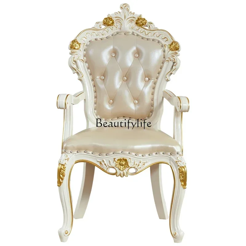

yj58 European style tea table dining chair solid wood first layer leather tea table casual back chair